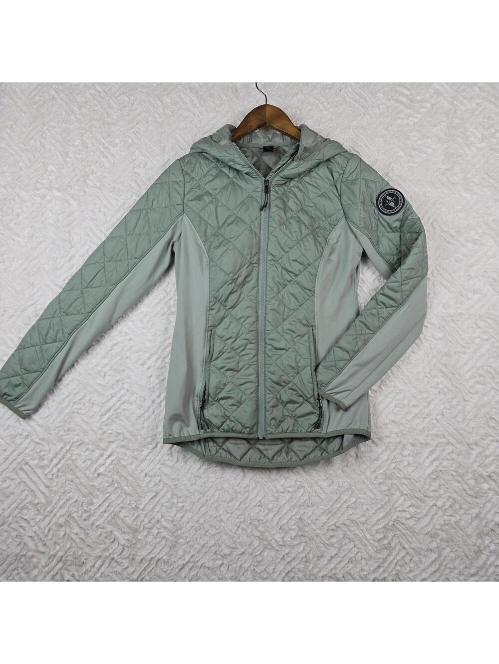 Skechers Mint Green Quilted Hooded Jacket Lightweight Zip Front Size Small - Picture 2 of 8